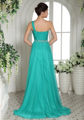 One Shoulder Turquoise One Shoulder Prom Celebrity Dress