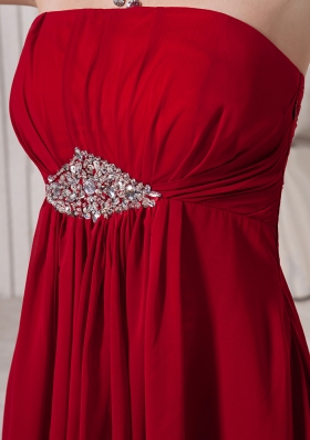 Wine Red Rhinestone Brooch Chiffon Prom Gowns