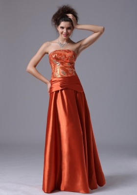 Beading Taffeta Floor-length Prom Dress Rust Red