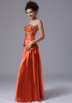 Beading Taffeta Floor-length Prom Dress Rust Red