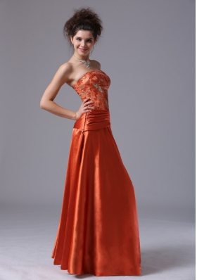 Beading Taffeta Floor-length Prom Dress Rust Red