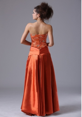 Beading Taffeta Floor-length Prom Dress Rust Red