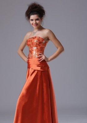 Beading Taffeta Floor-length Prom Dress Rust Red