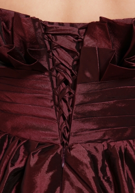 Burgundy Strapless Taffeta Beaded A-line Prom Gowns