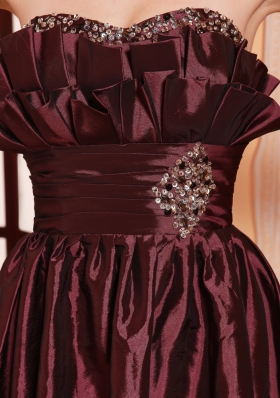 Burgundy Strapless Taffeta Beaded A-line Prom Gowns