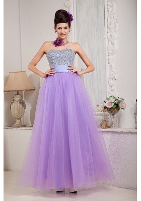 Lilac Prom Dress Princess Beading Floor-length Tulle