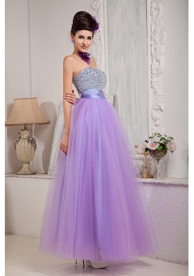 Lilac Prom Dress Princess Beading Floor-length Tulle