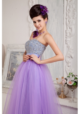 Lilac Prom Dress Princess Beading Floor-length Tulle