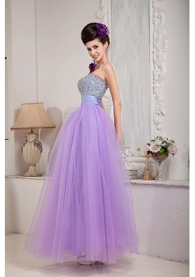 Lilac Prom Dress Princess Beading Floor-length Tulle