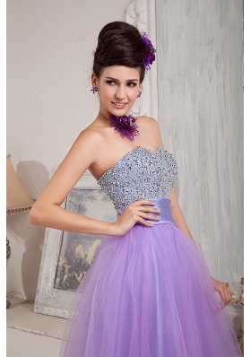 Lilac Prom Dress Princess Beading Floor-length Tulle