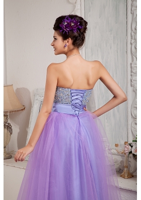 Lilac Prom Dress Princess Beading Floor-length Tulle