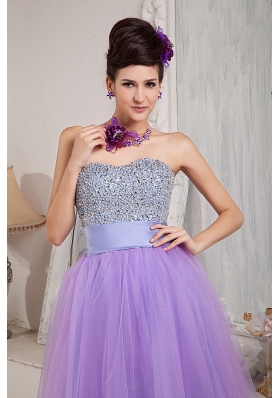 Lilac Prom Dress Princess Beading Floor-length Tulle