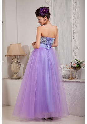 Lilac Prom Dress Princess Beading Floor-length Tulle