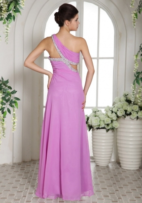 One Shoulder Slit Lavender Prom Celebrity Dress beaded