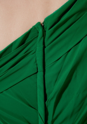 Green Prom Dress One Shoulder High Slit Chiffon