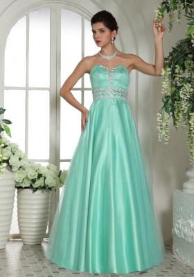 Apple Green Beaded Prom Gown Dress Floor-length