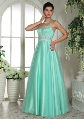 Apple Green Beaded Prom Gown Dress Floor-length