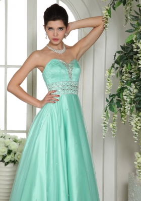 Apple Green Beaded Prom Gown Dress Floor-length