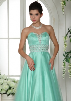 Apple Green Beaded Prom Gown Dress Floor-length