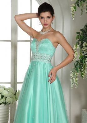 Apple Green Beaded Prom Gown Dress Floor-length