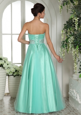 Apple Green Beaded Prom Gown Dress Floor-length