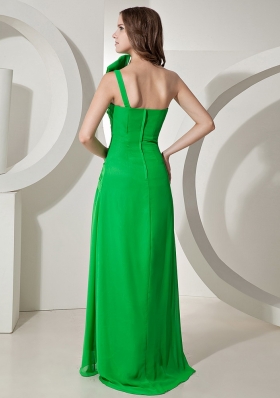 Spring Green One Shoulder Prom Dress Ruched Chiffon