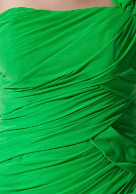 Spring Green One Shoulder Prom Dress Ruched Chiffon