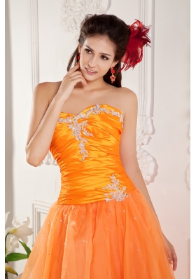 Orange Evening Dress A-line Organza Appliques Floor-length