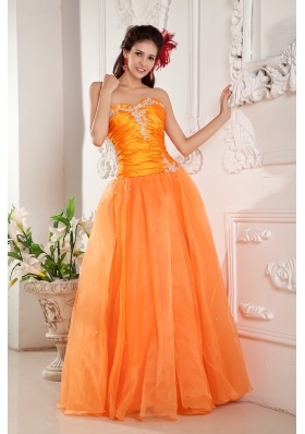 Orange Evening Dress A-line Organza Appliques Floor-length