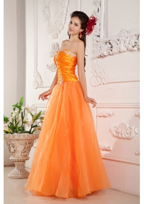 Orange Evening Dress A-line Organza Appliques Floor-length