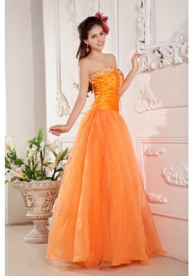 Orange Evening Dress A-line Organza Appliques Floor-length