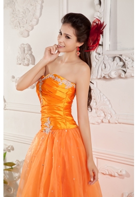 Orange Evening Dress A-line Organza Appliques Floor-length