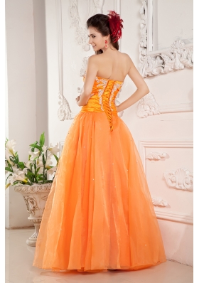 Orange Evening Dress A-line Organza Appliques Floor-length