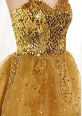 Gold Sequin Mini-length Prom Homecoming Dress Sweetheart