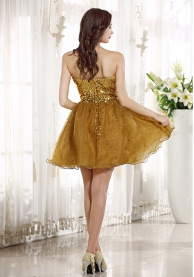 Gold Sequin Mini-length Prom Homecoming Dress Sweetheart