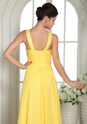 Yellow Straps Floor-length Prom Dress Chiffon V-neck