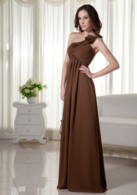 One Shoulder Chiffon Empire Ruched Prom Dress Brown