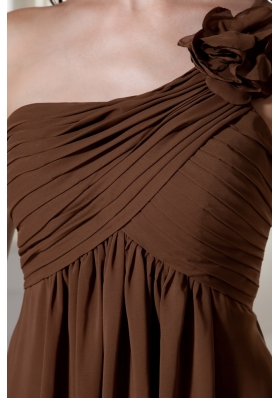 One Shoulder Chiffon Empire Ruched Prom Dress Brown