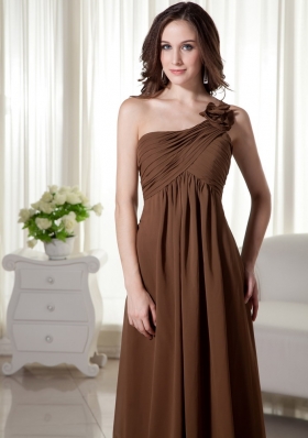 One Shoulder Chiffon Empire Ruched Prom Dress Brown