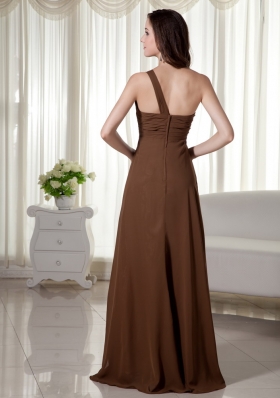 One Shoulder Chiffon Empire Ruched Prom Dress Brown