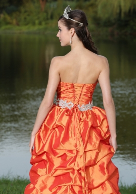 High-Low Orange Red Taffeta Prom Dress Strapless Ruched