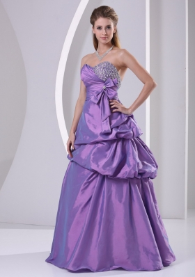 Pick-ups Beaded Bowknot Purple Prom Dress A-line