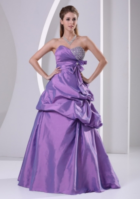 Pick-ups Beaded Bowknot Purple Prom Dress A-line