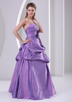 Pick-ups Beaded Bowknot Purple Prom Dress A-line