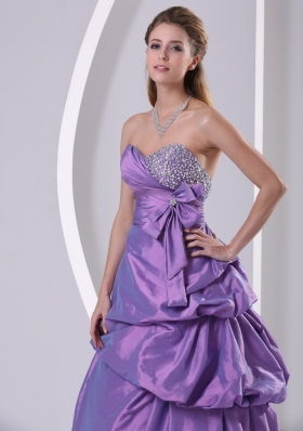 Pick-ups Beaded Bowknot Purple Prom Dress A-line