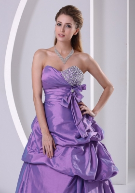 Pick-ups Beaded Bowknot Purple Prom Dress A-line