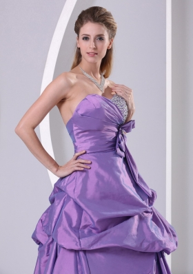 Pick-ups Beaded Bowknot Purple Prom Dress A-line