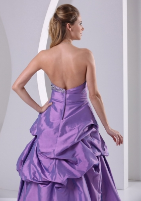 Pick-ups Beaded Bowknot Purple Prom Dress A-line