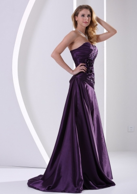 A-line Beading Ruched Prom Graduation Dress Purple Taffeta