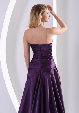 A-line Beading Ruched Prom Graduation Dress Purple Taffeta